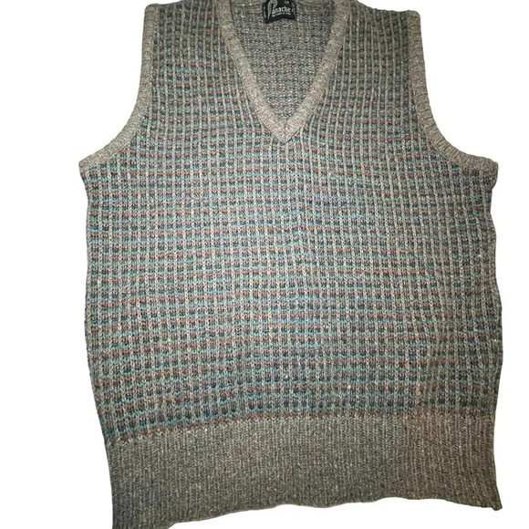Vintage Panache Knit Sweater Vest Medium Brown Teal Tweed V Neck Academia USA - Picture 4 of 12
